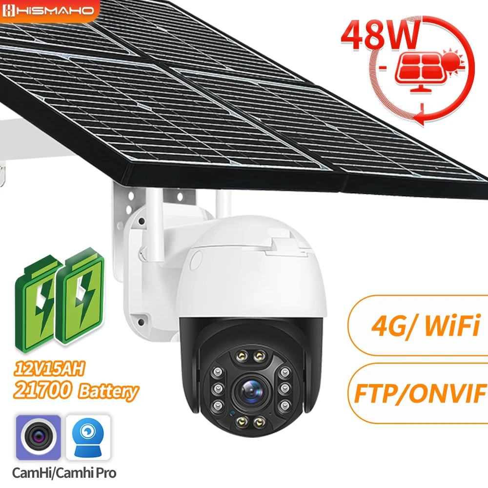 4G Solar Surveillance Cam WiFi 24/7 Loop Record Security Protection 48W Panel CamHi CCTV IP Camera Outdoor Onvif FTP CMS |