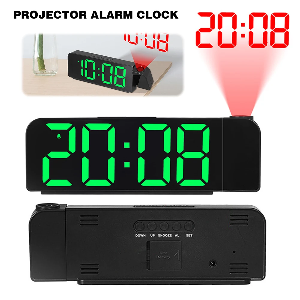 Projection Alarm Clock LED Digital Alarm Clock Temperature/Date Display Desk Alarm Clock Adjustable Brightness for Home Office