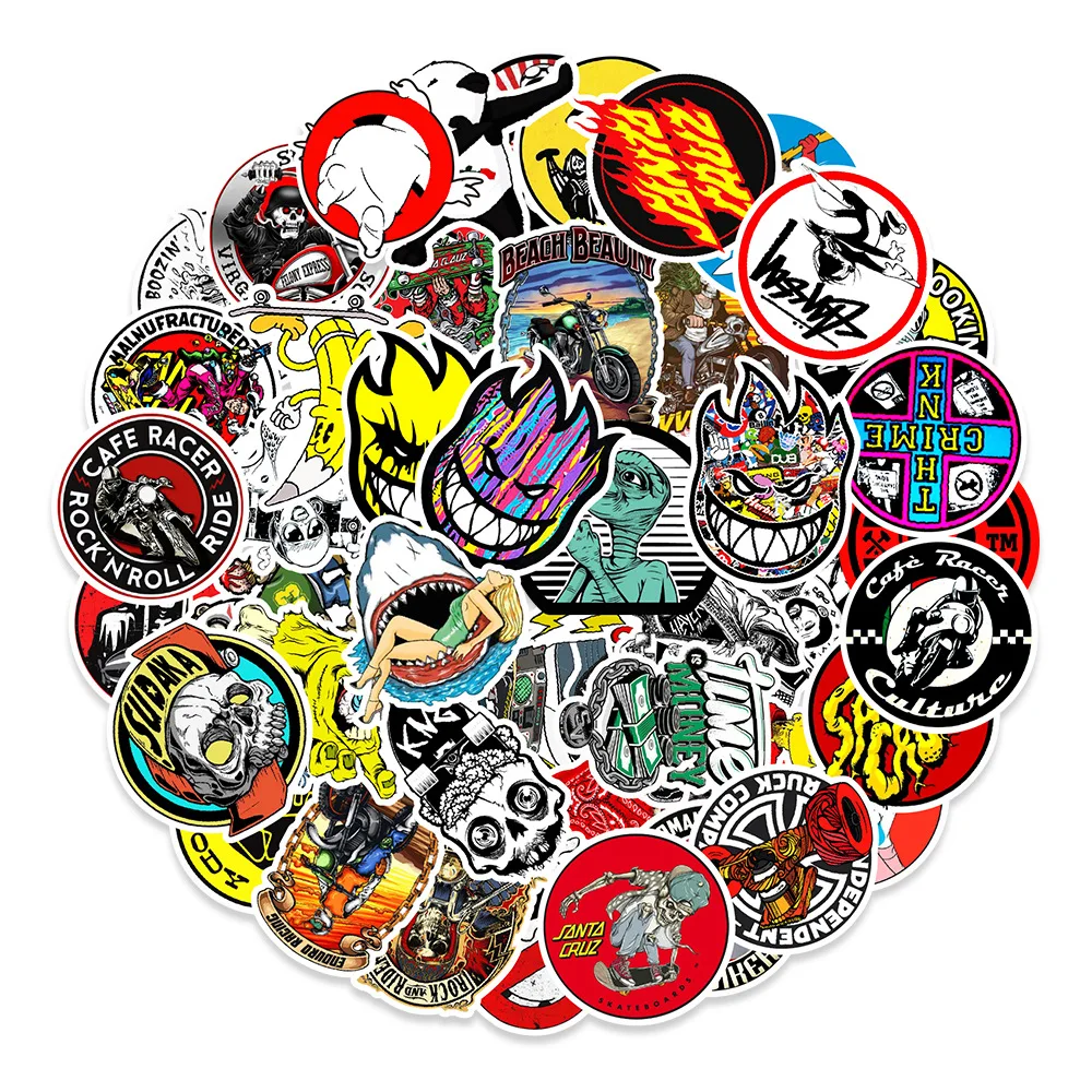 

10/30/50PCS New Popular Cartoon Cool Skateboard Guitar Decoration Sticker Pack DIY Laptop Waterproof PVC Graffiti Decal Wholesal