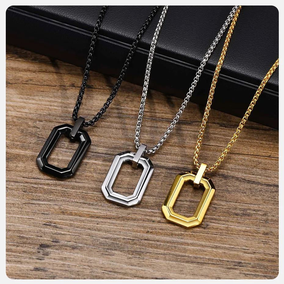 Vnox Einfache geometrische Halsketten für Männer und Jungen, hohler quadratischer Polygon-Anhänger aus Edelstahl, minimalistischer Geschenkschmuck – Detail 9