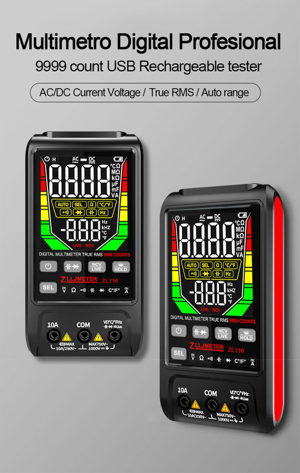 Description Picture 2 of itemUSB Charging Large Screen Smart Multimeters Digital DC AC Current True RMS Auto Electrical Capacitance ohm Temp Multimetro test