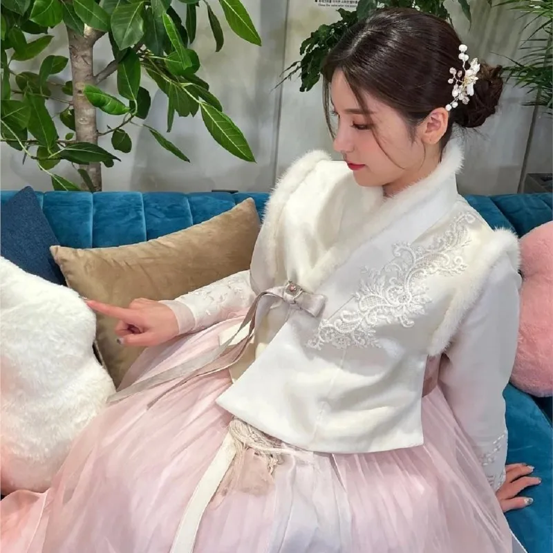 

Korean Clothing Velvet Vest New Hanbok Cotton Coat Thickened Traditional Outerwear Thermal Slim Fit Travel Photography