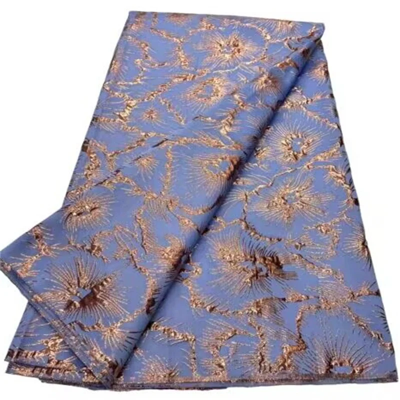 

Luxury French Jacquard Lace Fabric 2023 New African Brocade Tulle Lace Fabric for Sewing Women Midi Party Dresses Blue/Gold