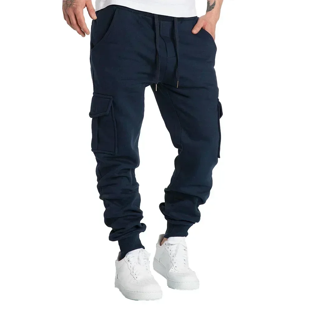 Mens Overalls Loose Joggers Workout Cargo Pants Sweatpants Active Sports Trousers Drawstring Multi Pocket Men's Casual Pants 4