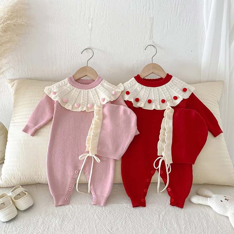 Autumn Baby Knit Romper Jumpsuit Set for Girls