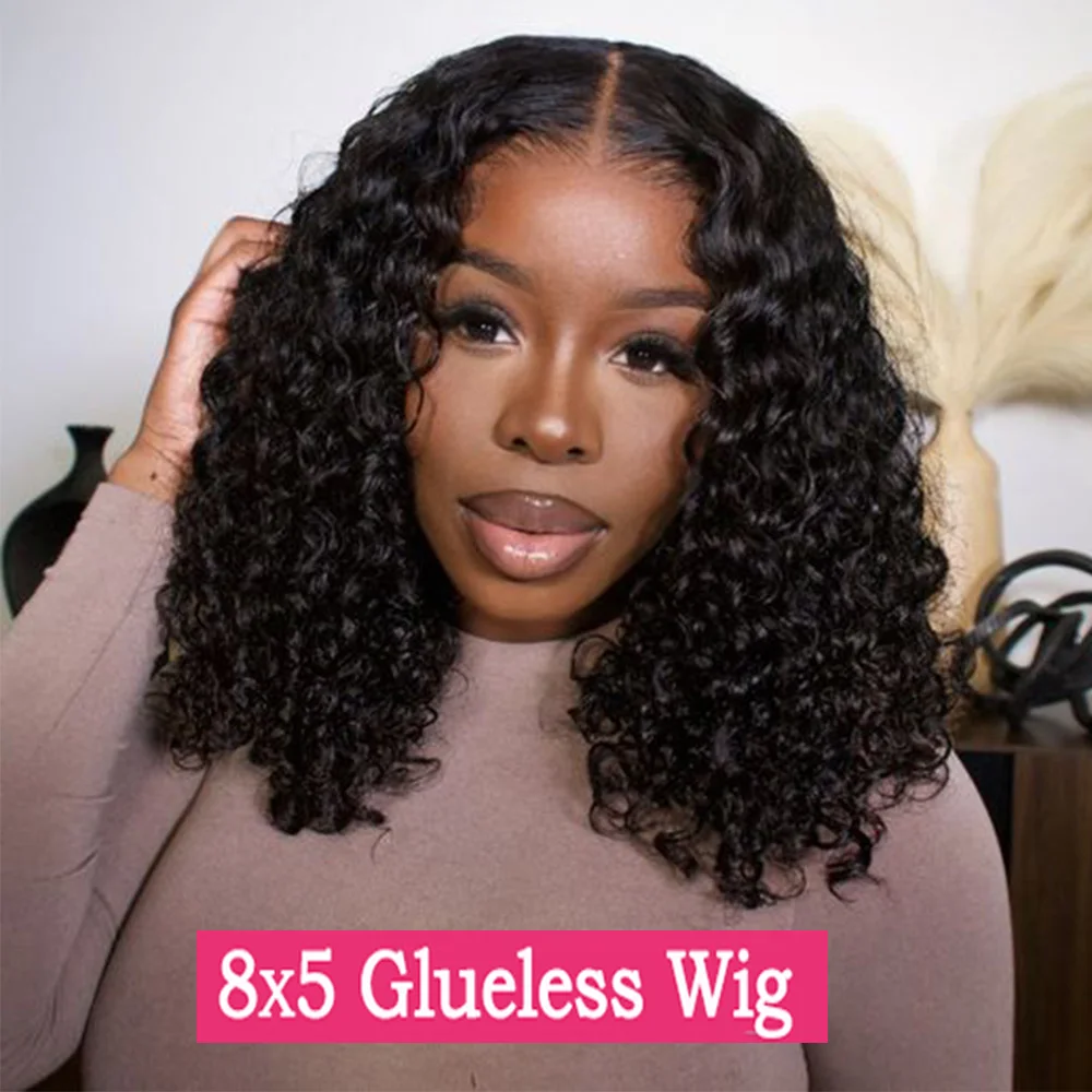 

8x5 Glueless Deep Wave Straight Short Bob Wig Human Hair Ready To Wear Brazilian Curly Bob Wig 4x6 Lace Frontal Wigs For Women