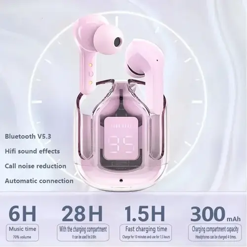 TWS Wireless Bluetooth Earphone Noise Canceling HiFi Stereo Sport Headphones with Digital Display Transparent Charging Case - Image 3
