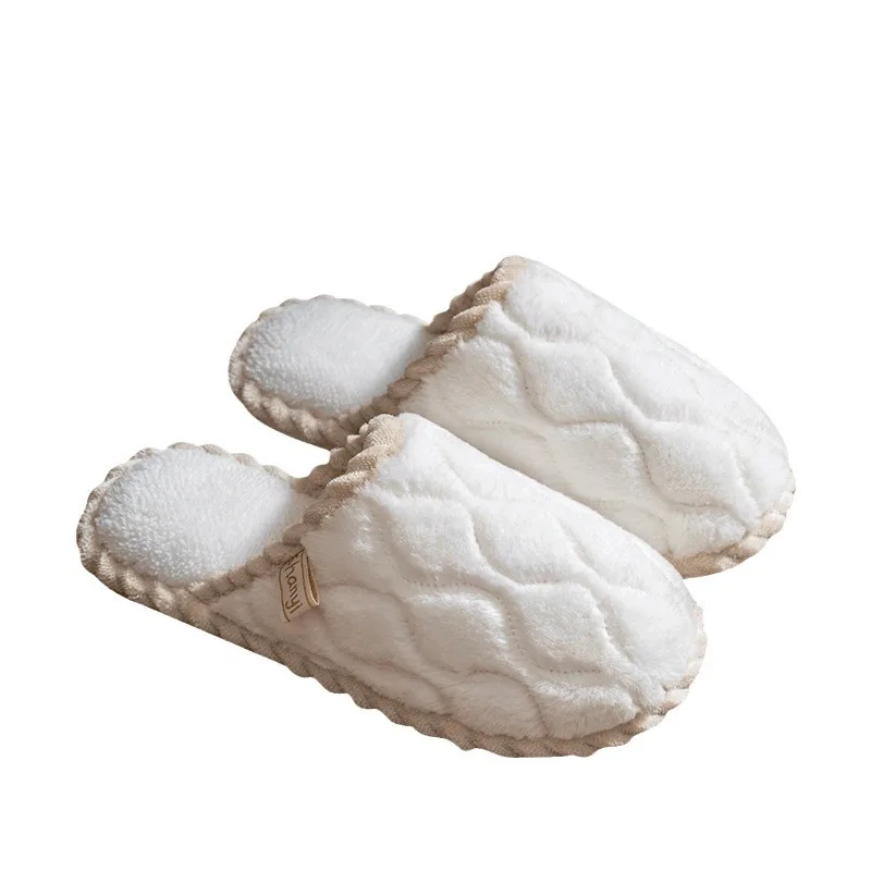 New Women Cotton Slippers House Couples Fluffy Slides Autumn Winter Solid Warm Plush Slippers Bedroom Ladies Cotton Shoes TG28 5