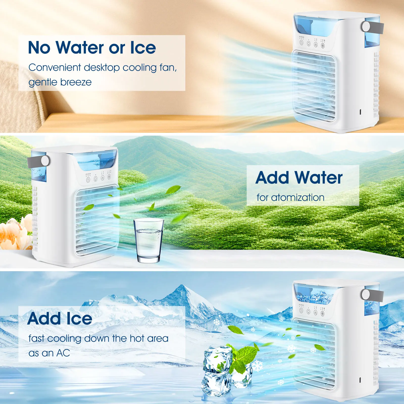 Portable Water Cooling Fan Small Air Humidifier Air Conditioner Water Mist Cooling 3 Speed Fan With Night Light For Home Office 2