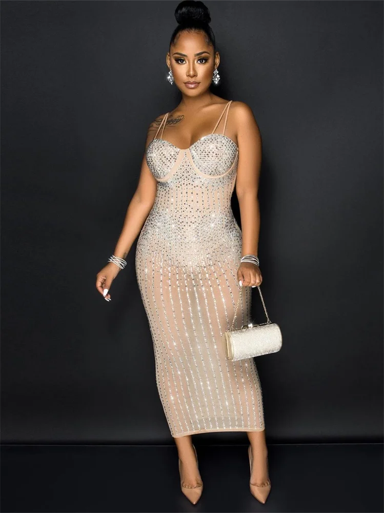 Wmstar Party Dresses for Women 2022 Sequins Sexy Slip High Waist Bodycon Elegant Maxi Dress Club Outfits Wholesale Dropshipping