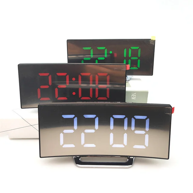 Led Alarm Clock Mirror Curved Screen Digital Alarm Clock With Sleep Temperature For Students Bedroom Living Room Office School 4