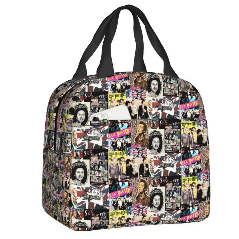 

Rock Band Sex Pistols Photo Collage Resuable Lunch Boxes Leakproof Heavy Metal Cooler Thermal Food Insulated Lunch Bag Kids