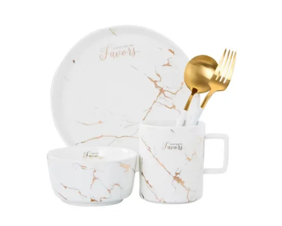 

New Hot Sale Gold Marble Ceramic Tableware Sets Porcelain Plates Sets Dinnerware Ceramic Dinner Ceramic Dinner Plates Bowl Set