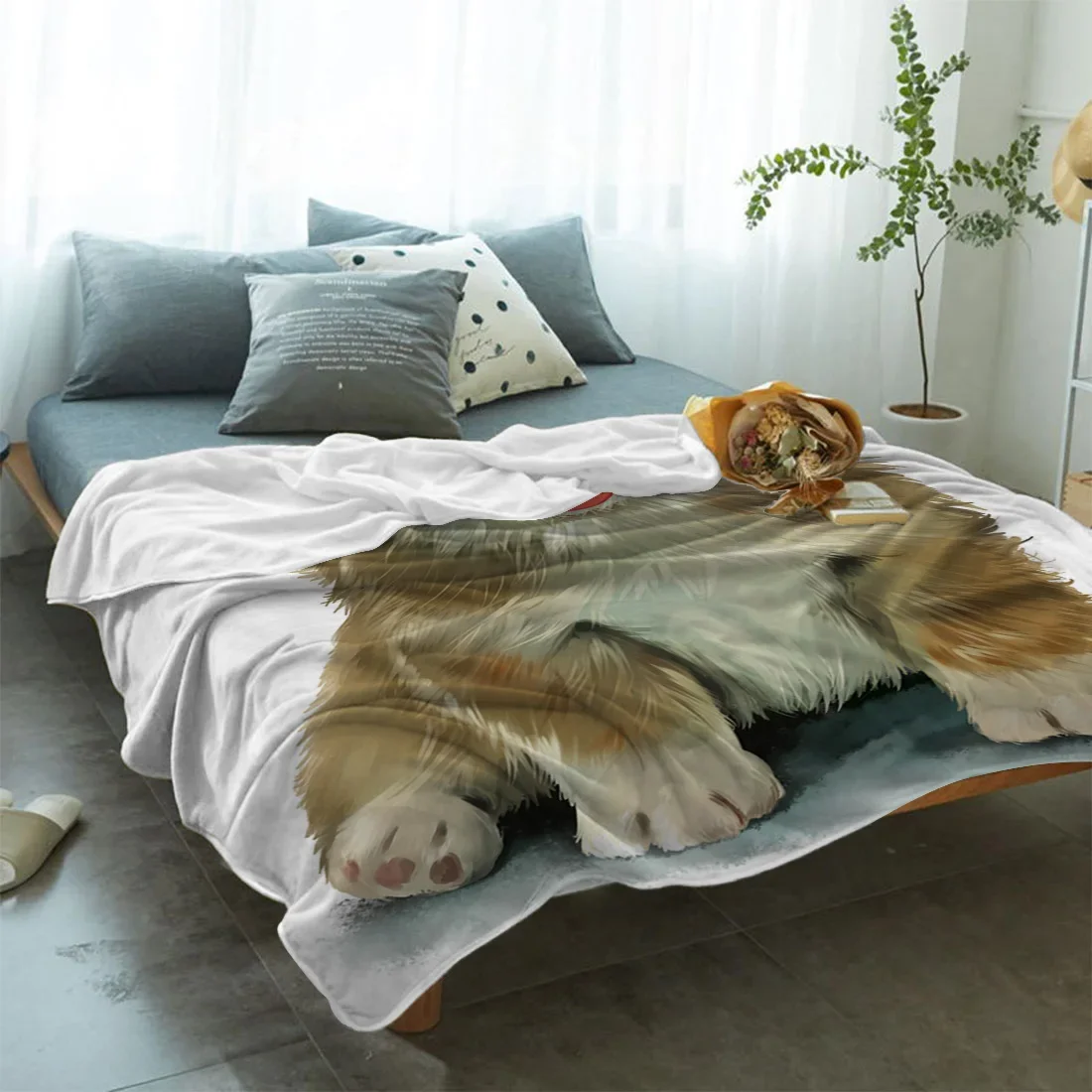 Corgi 강아지 귀여운 애완 동물 침대 커버 담요 던지기, 여행 양털 던지기 커버 랩, 저자극성 극세사 장식, 사계절