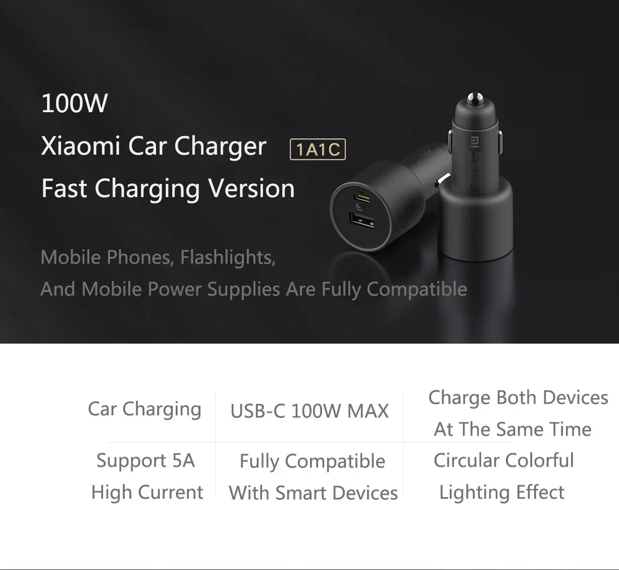 Xiaomi 100W Dual USB Quick Charge Wireless Car Charger