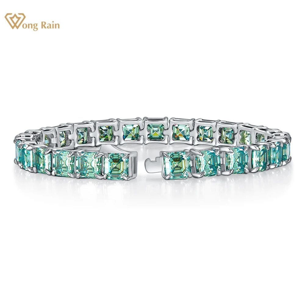 Wong Rain 925 Sterling Silver VVS1 3EX 5.5 MM Asscher Cut Colorful Diamond Real Moissanite Customized Bracelets Bangle Jewelry