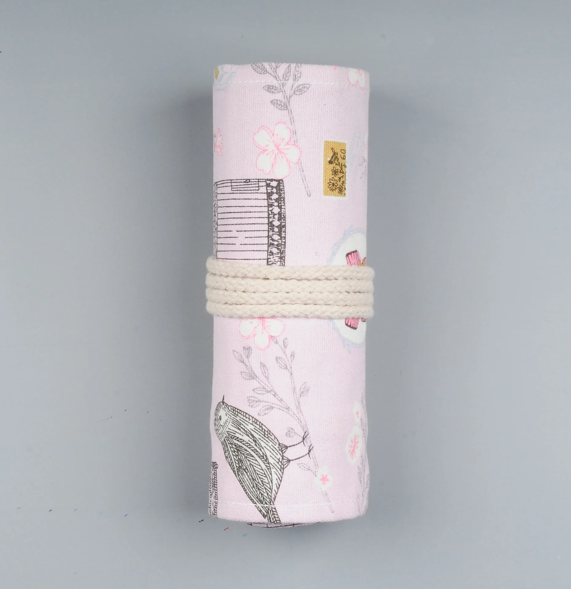 24/36/48/72 Holes Bird Canvas Roll Up Colored Pencil Cases Pencil Wrap Makeup Brush Holder Storage Pouch School Supplies