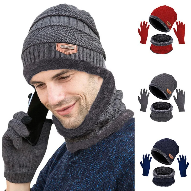 3 pcs Set Winter Hat Scarves Gloves for Outdoor Riding