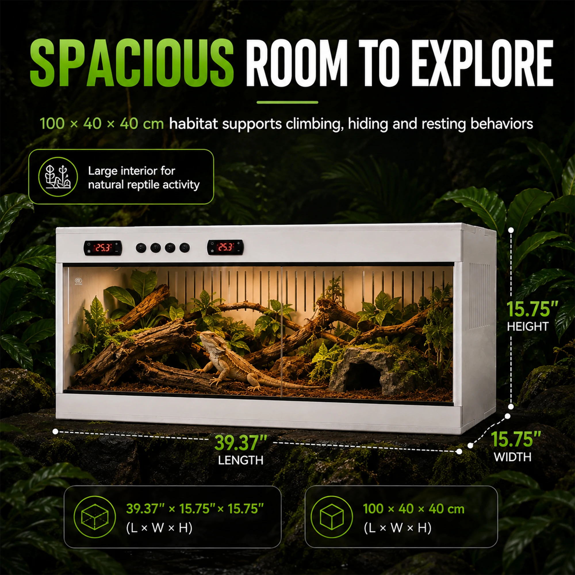 Reptile Terrarium, PVC Enclosure, Stackable Reptile Enclosure Tempered Glass Bearded Dragon Tank, for Amphibians Reptilians Arachnids Pets Habitat 2