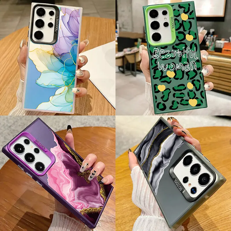 Matte TPU Phone Case with Marble Smiling Face Design - Hard Back Cover