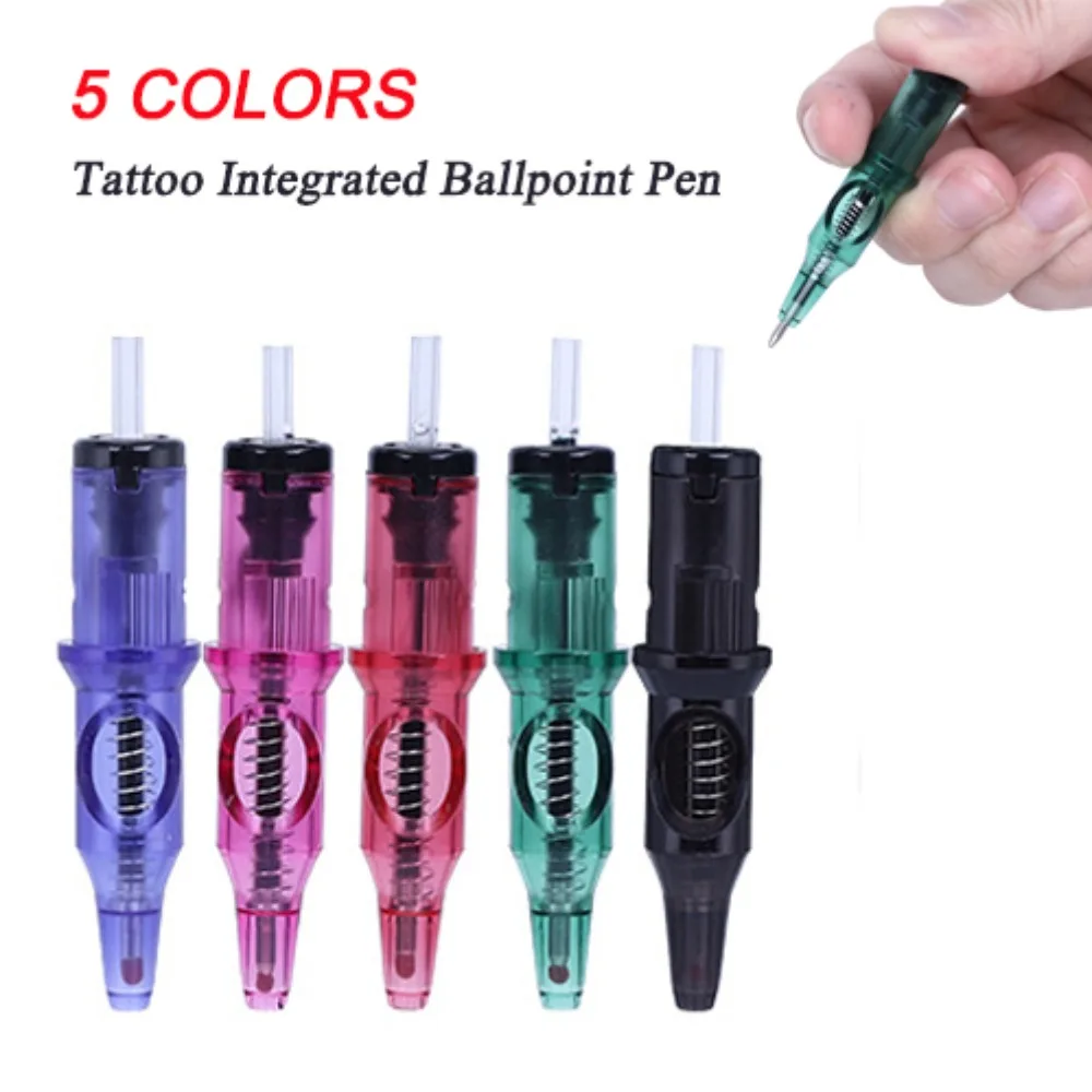10pcs Disposable Tattoo Ballpoint Pen Cartridge Needles for Beginners and Designer 5 Colors Universal Drawing Practice Needles double sided thickened blank tattoo practice skin universal body art practice false skin for beginners