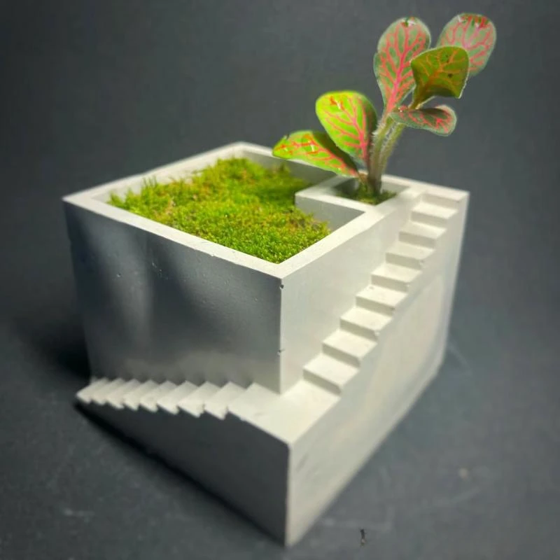 Square Stairs Shape Succulent Plants Pot Cement Clay Flowerpot Silicone Mold Concrete Candle Cup Gypsum Home Decor Molds