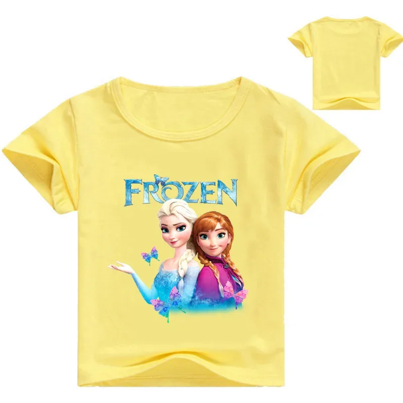 New Summer Cartoon Frozen Anna Elsa Print Baby Girls Short Sleeve T Shirt Kids Girls Cotton Clothes Toddler Tops Tees Costumes
