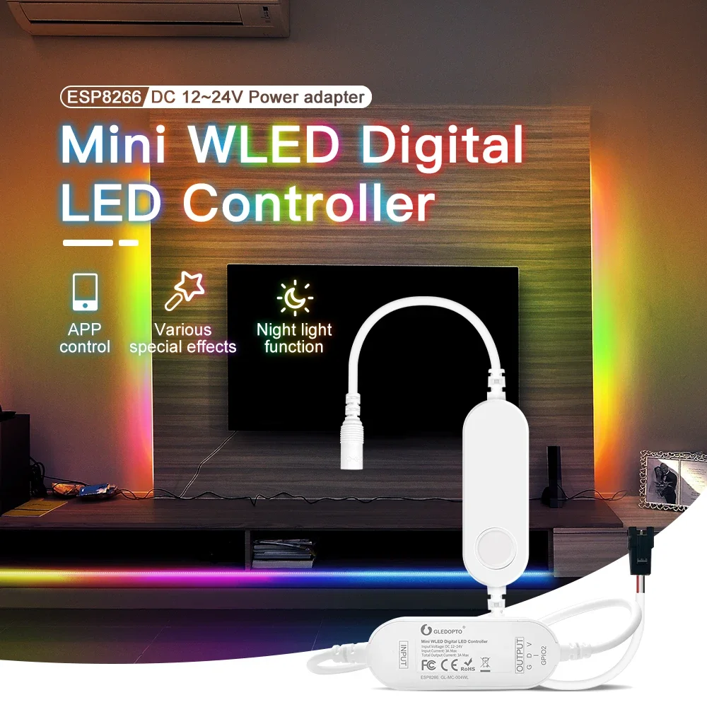 

GLEDOPTO WLED ESP8266 Mini LED Controller DC12-24V RGB IC Digital Dynamic Light WS2811 WS2812 WS2812b SK6812 WS2815 Flexible DIY