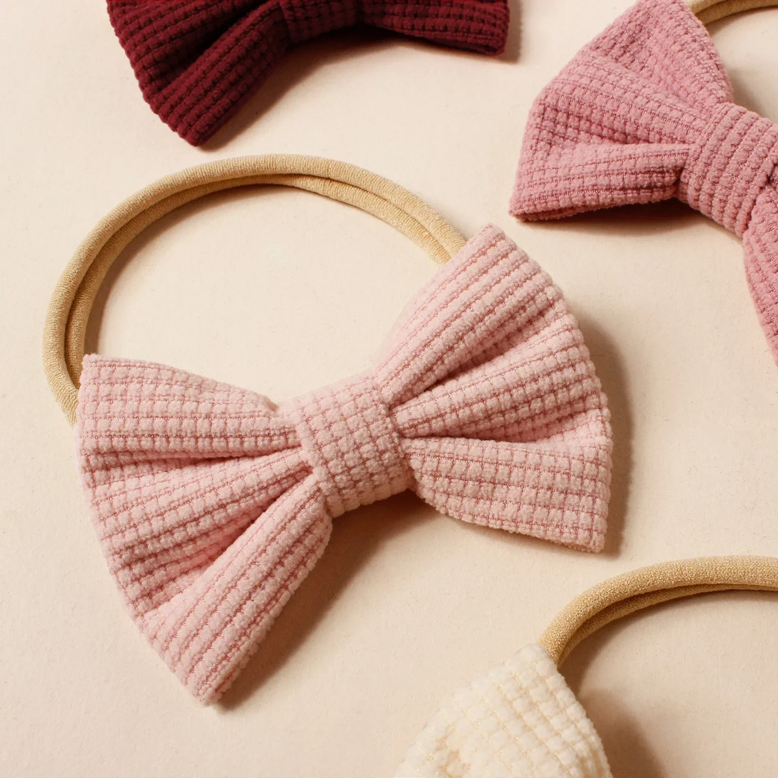 Bow Elastic Headband Hot Sale Baby 4pcs Corduroy Waffle Soft Nylon Top Knot For Infant Girls Party Fashion Decor Hair Accessory