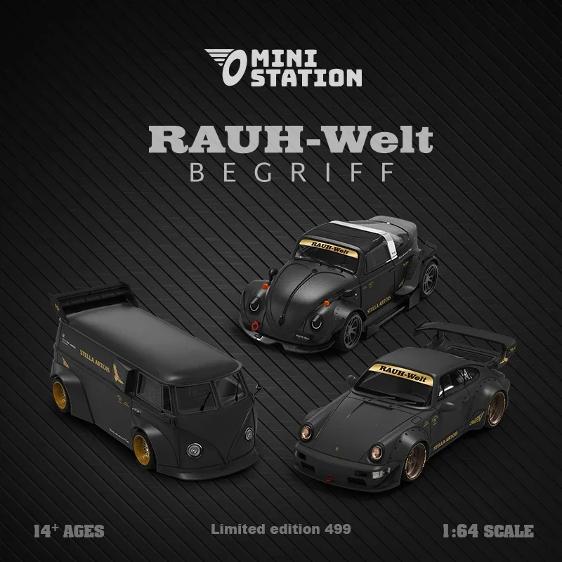 (Pre-Ordine) Mini Stazione 1:64 Rwb 964 / Beetle Tagar / T1 Van Stella Artois Matte Black Limited499 Diecast Model Car