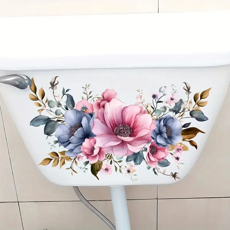 Floral Toilet Stickers Decoration for Living Room, Bedroom, and Home Decor Flowers Wall Decals Self-Adhesive
