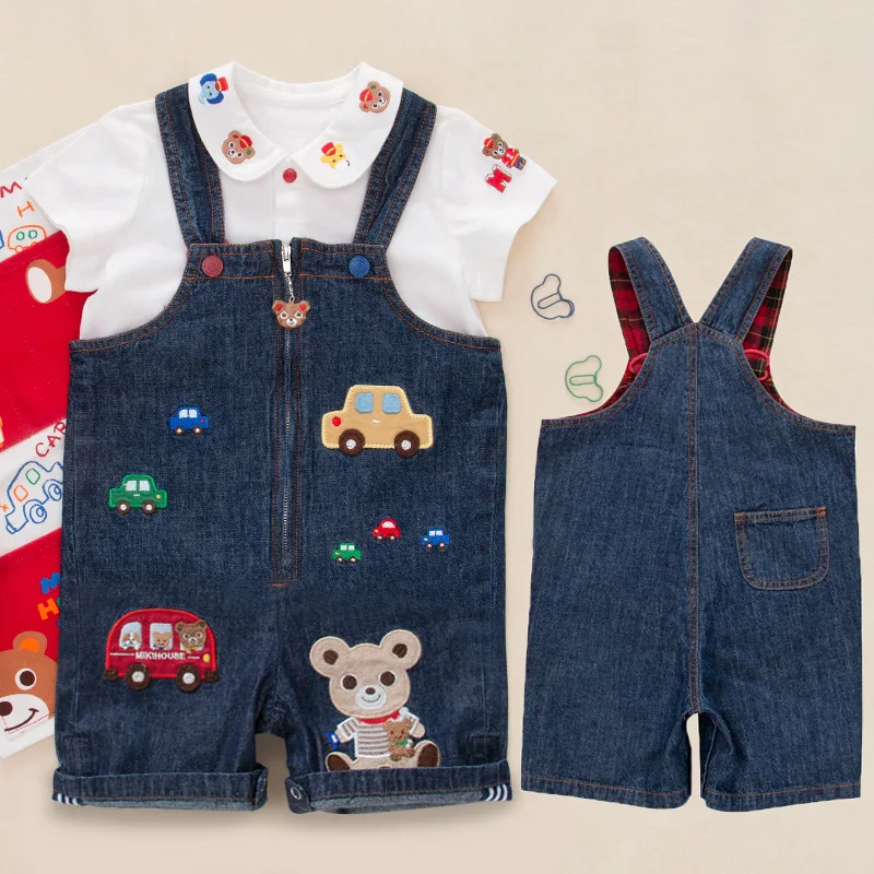 Boys Jeans Children Overalls Summer Boys overalls Cartoon Little bear Bus Denim strap pant Shorts Japanese Kids clothes Casual pants Pantalones jeans