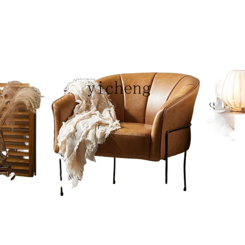 

XL Genuine Cattlehide Leather Surface Single Sofa Retro Style Recliner Couch