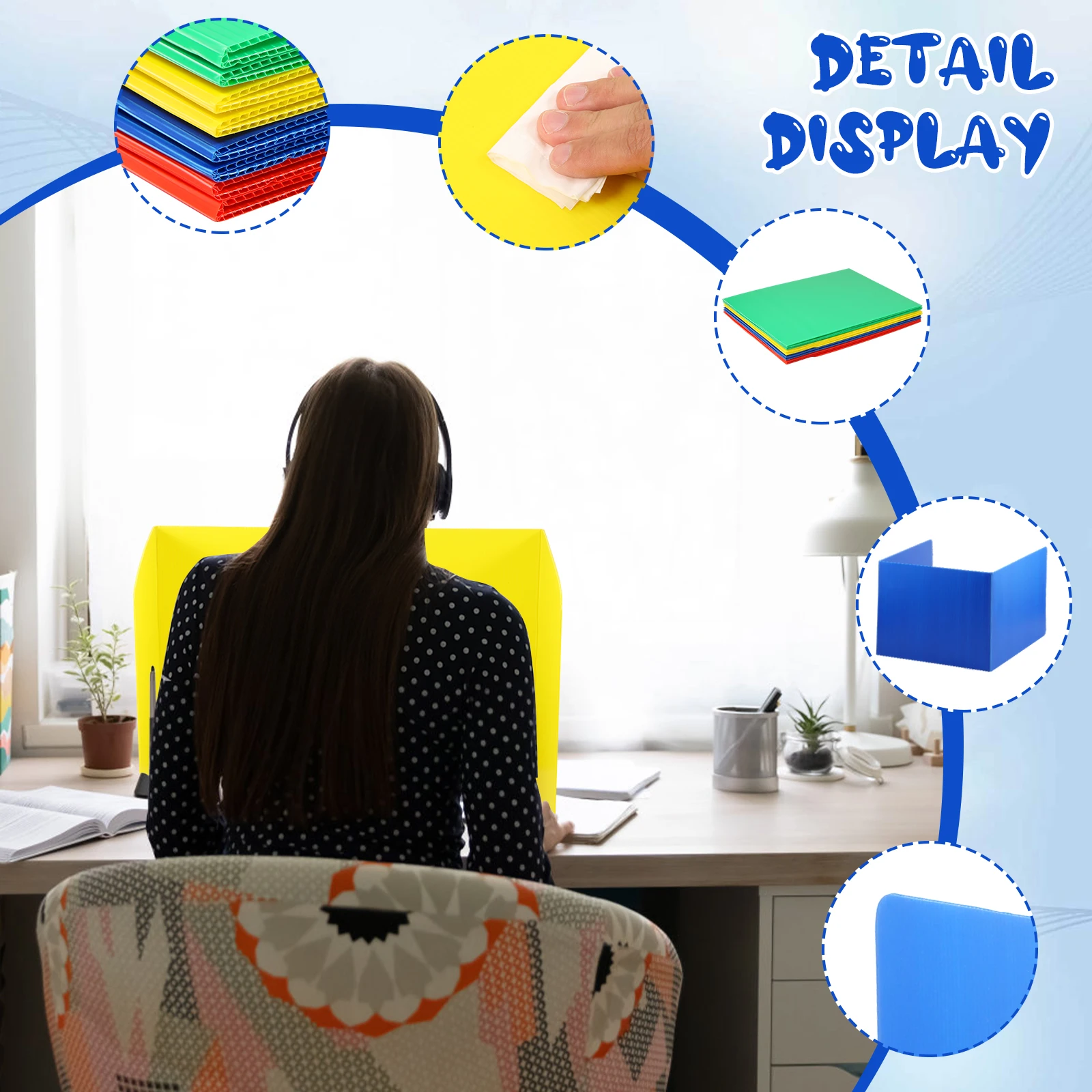 8-Pack Colorful Desk Privacy Dividers for Student Testing Foldable Table Privacy Panel, Classroom Shields with Stickers