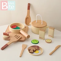 Montessori Children's Play House Kitchen Set Toys Children's Educational Simulation Wooden Toy Vegetable Pot Model Pretend Toys 1