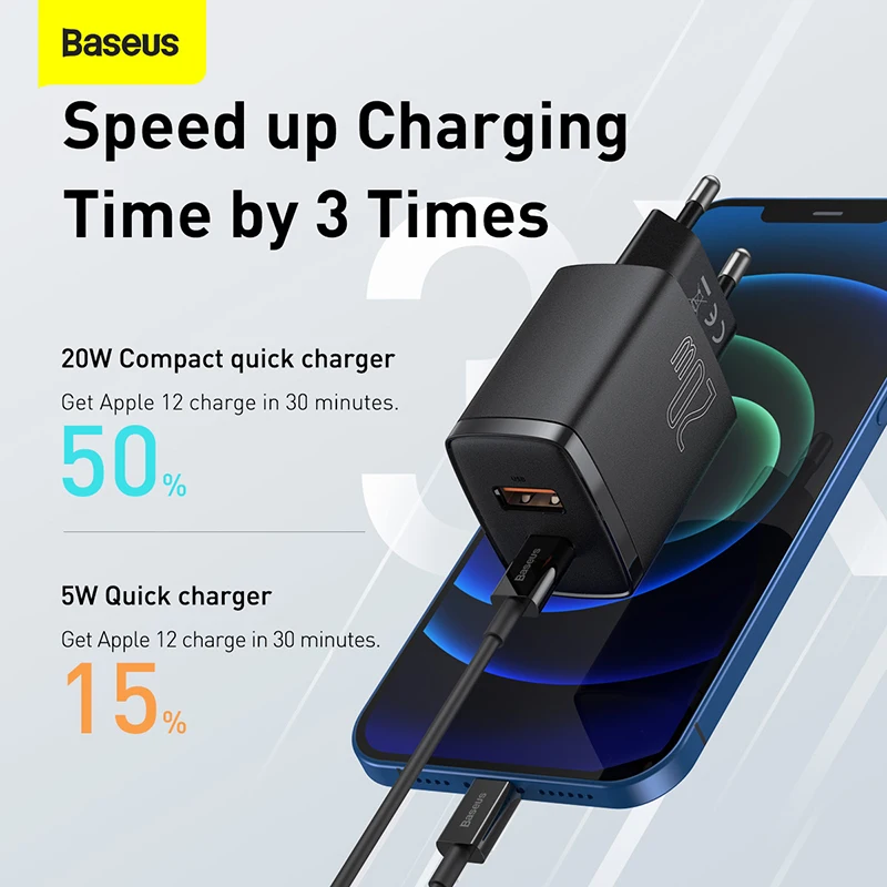 Baseus 20W USB Charger Type C Dual USB Fast CHARGING ADAPTER PD