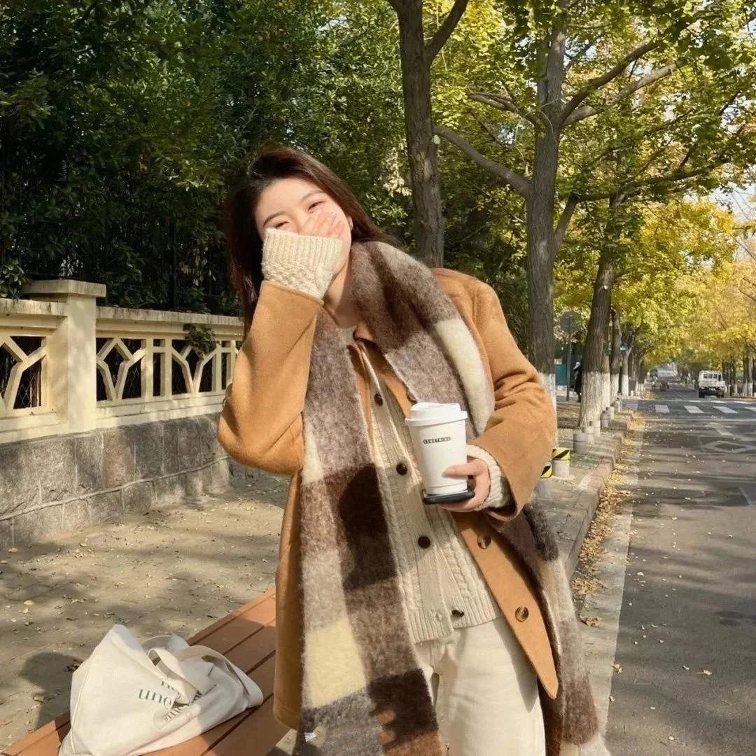 Fashion Winter Scarf Women Thicken Warm Plaid Wrap Luxury Shawl Long Tassel