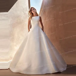 Classic Satin 2024 Wedding Dresses Formal Women's Backless Sleeveless O Neck Sweep Train For Bridal Gowns Elegant Robe De Soirée
