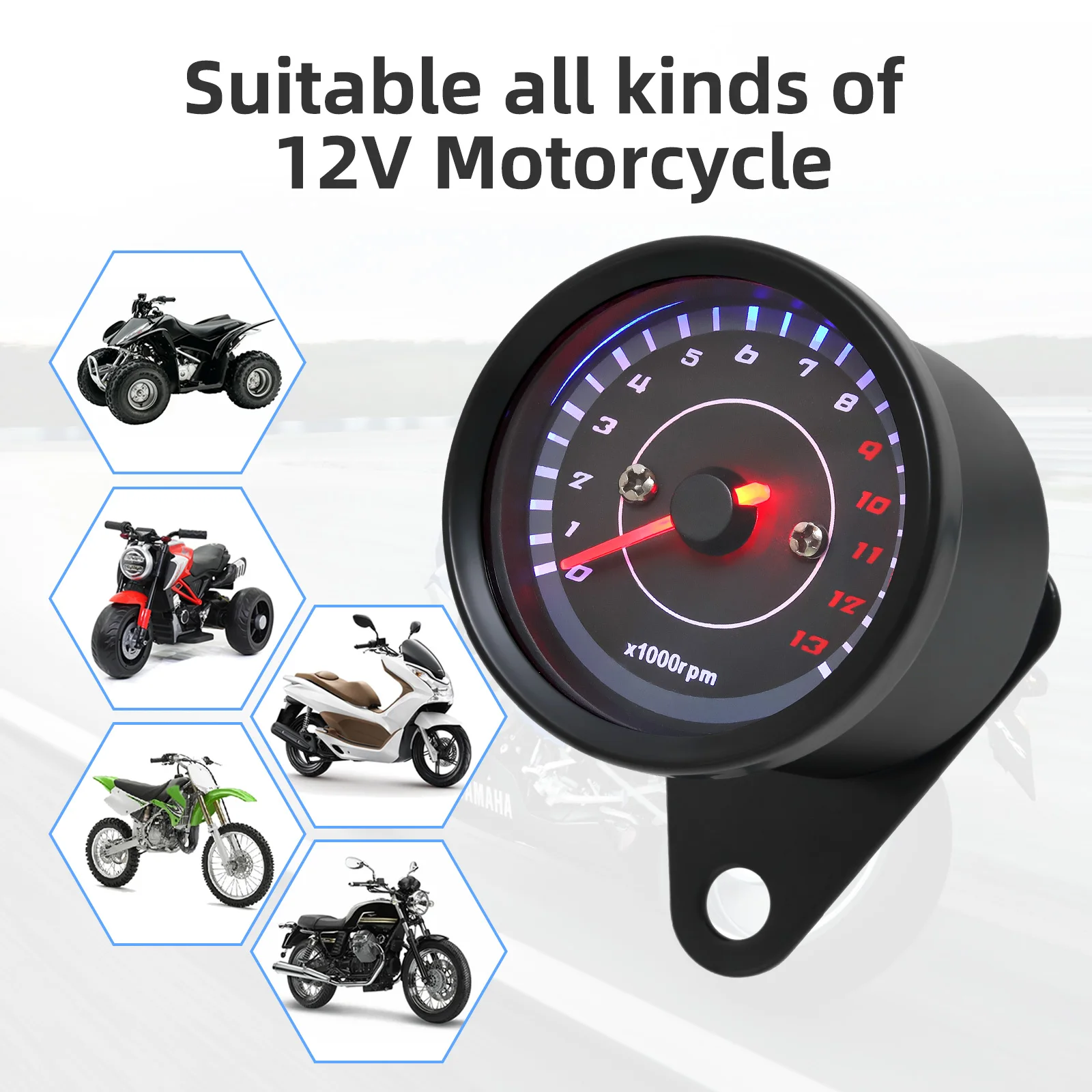 Universal Motorcycle LCD Tachometer 0-13000RPM Tacho Gauge Motobike Accessory fo