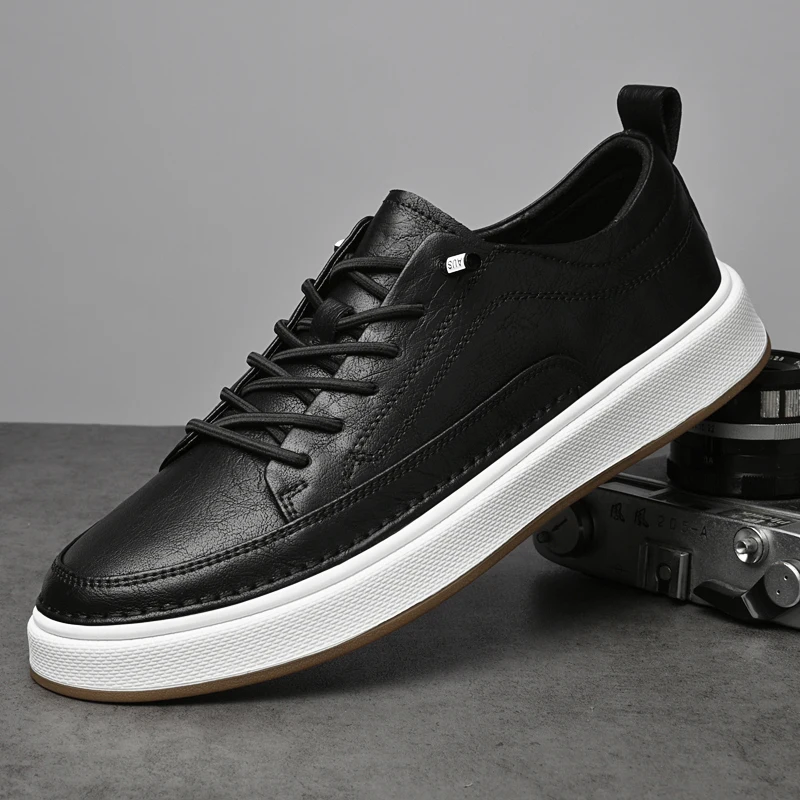 Autumn Men's New Comfortable Business Leather Board Shoes Fashion Brand Men Breathable Non Slip Low Cut Thick Soled Sports Shoes