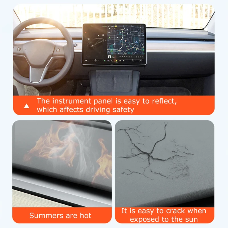 Anti-UV Dashboard Cover Dashboard Rubber Pads For Tesla Model 3 Y S Highland Center Console Accessories Dash Mat Protector Pad Sunshade