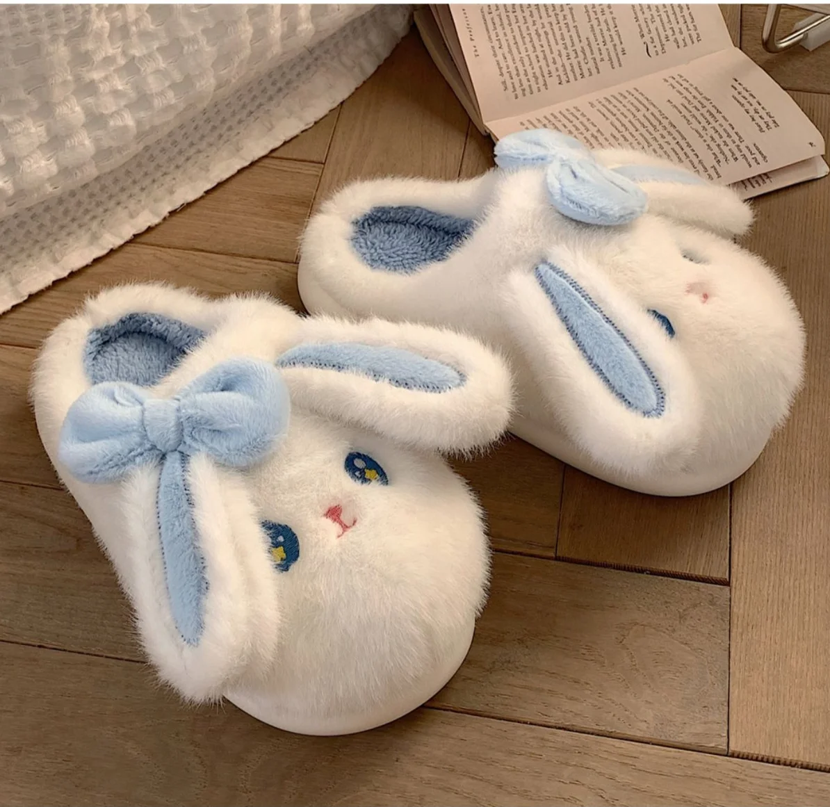 Pantofole morbide da interno per la casa e l'autunno e l'inverno dopo il parto Baotou, simpatiche pantofole in cotone di peluche caldo con coniglio femmina_voghion.com