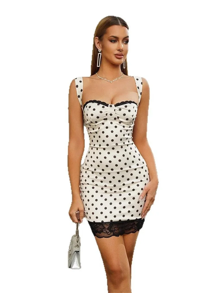 Wmstar Dresses for Women Wholesale Dot Print Sexy Fitting Backless Halter New Style Summer Holiday Sexy Bodycon Mini Dress