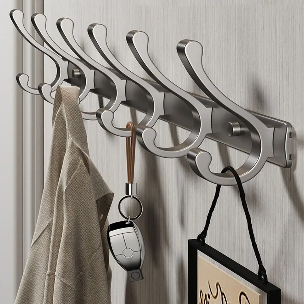 Durable Wall-mounted Hooks Hanger Over-the-door Perforation-free Clothes Holder Space Aluminum Multifunctional Door Rack 1pc