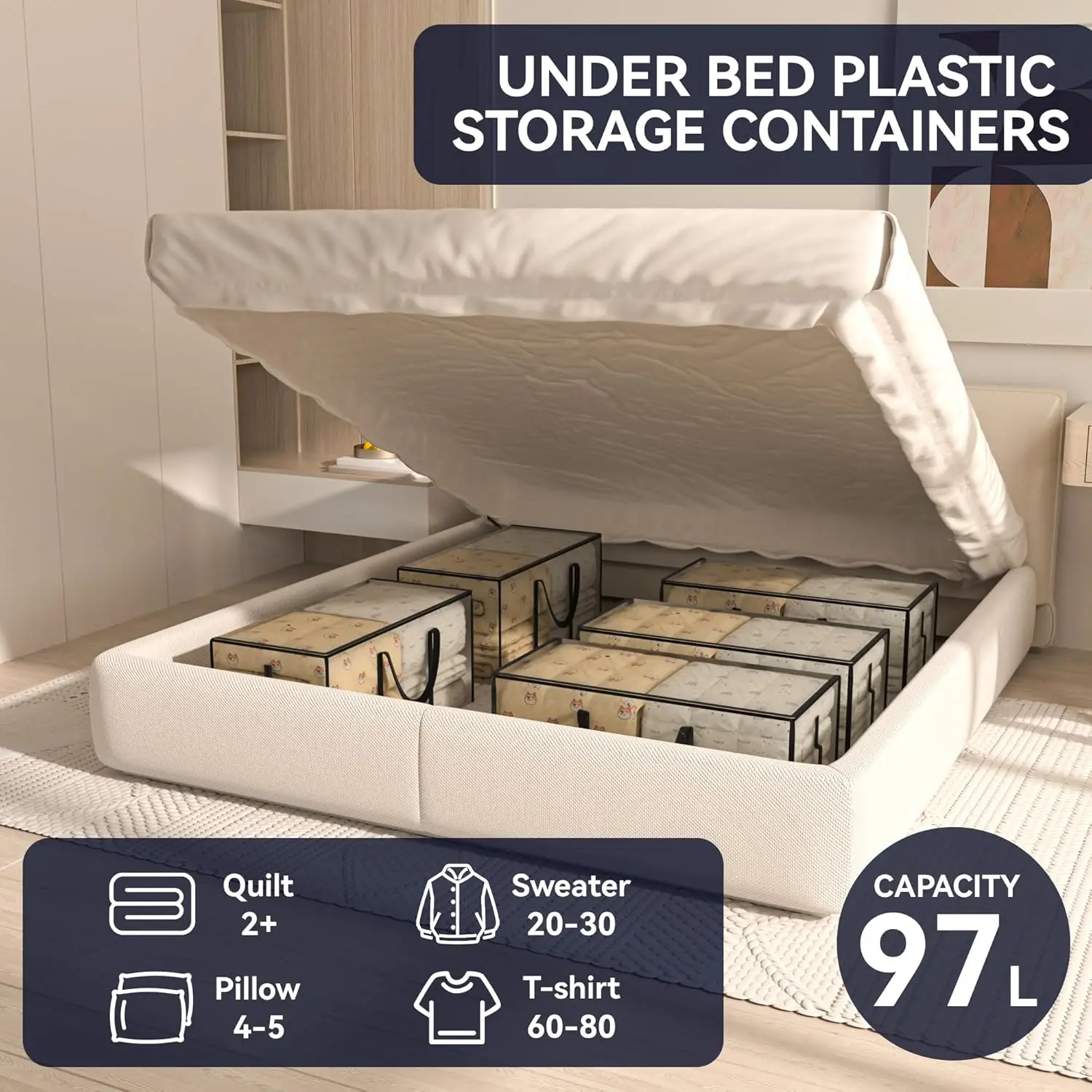 NEW 97L moving bags heavy duty,8 pack extra large moving bags with zippers，moving totes with lids heavy duty，storage containers 5