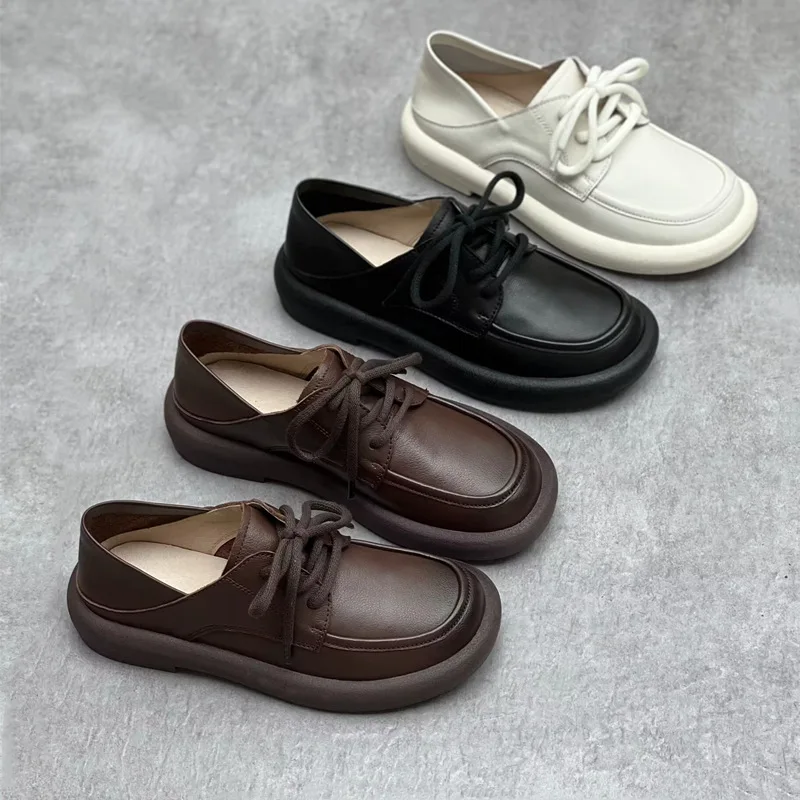 레트로 소프트 소가죽 플랫 여성 신발, 노인용 신발, 할머니 엄마 선물 