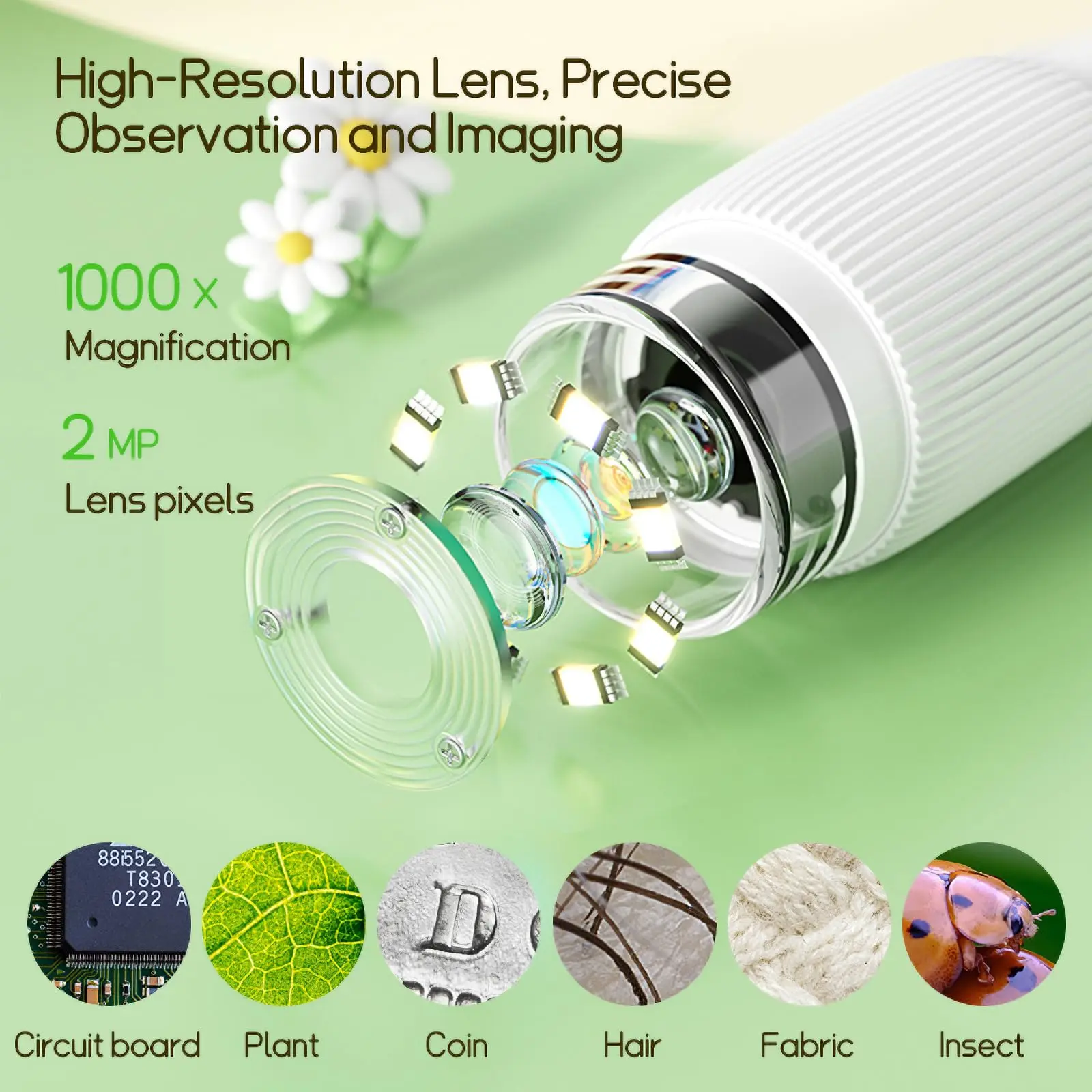 Electron Microscope 1000X Handheld Digital Microscope 2'' HD IPS Screen Science Educational Toys Portable