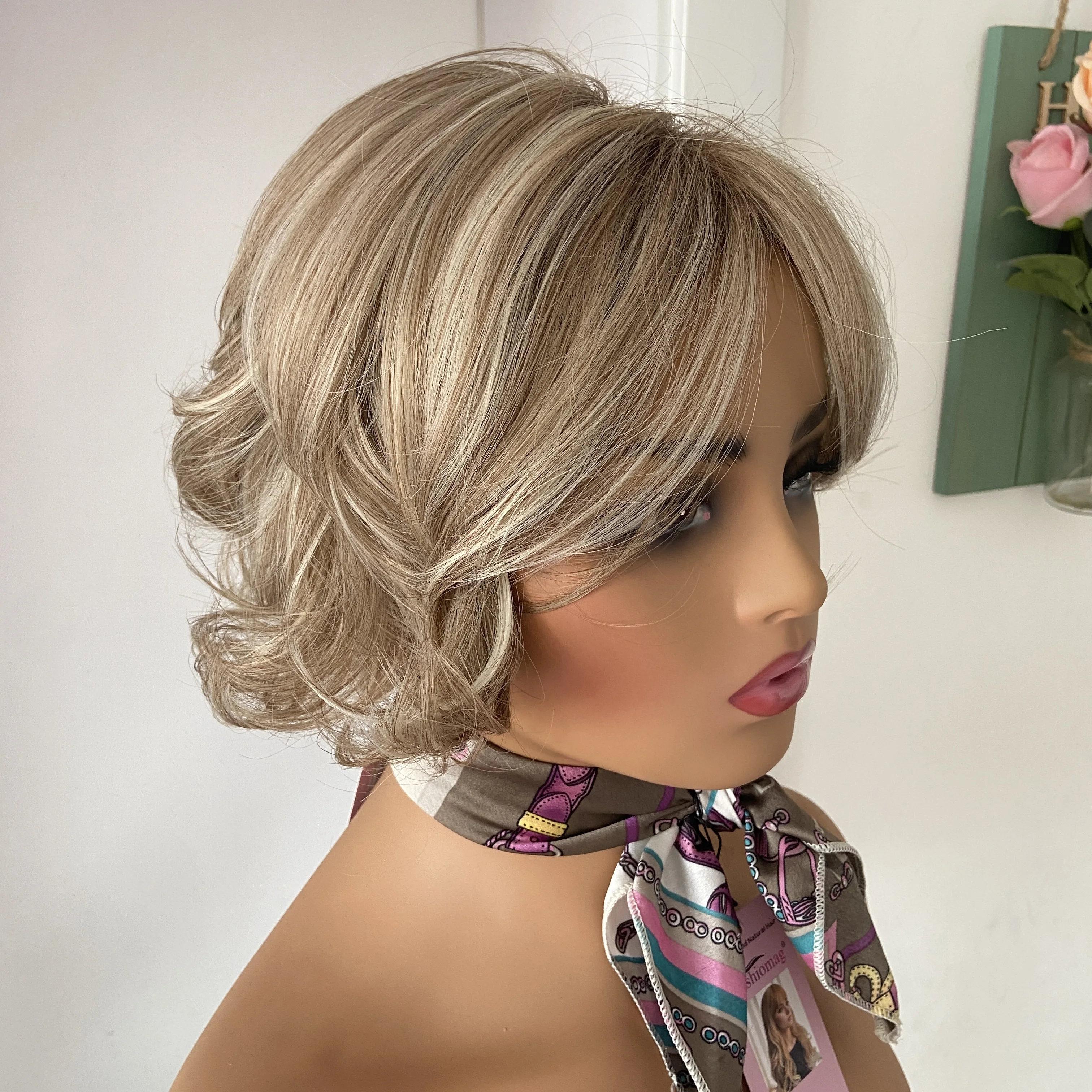 Fashiomag Short Fluffy Wavy Layered Human Hair Blend Heat Ok Wigs Women Soft Natural Daily Use synthetic human hair wig