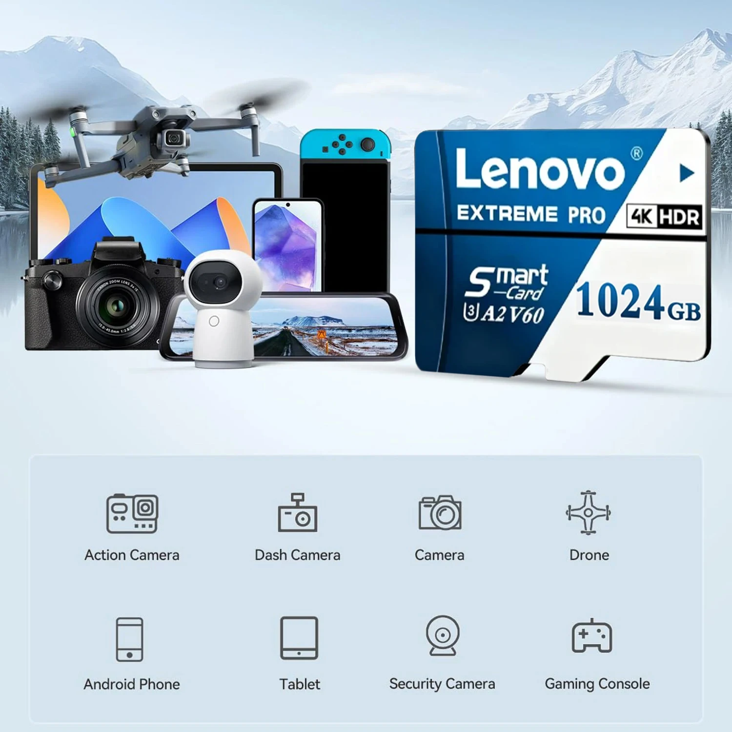 레노버 익스트림 프로 SD 메모리 카드 1TB 고속 마이크로 SD 카드 128GB 256GB 512GB 64GB C10 TF 플래시 카드 (휴대폰, 드론, 카메라용)