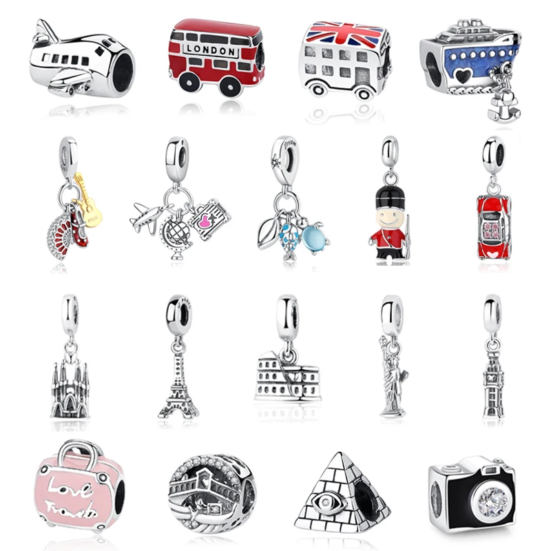 Originale 925 Sterling Silver Charm Bead Travel London Bus Camera Valigia Paris Charms Fit Pandora Bracciali Donna Gioielli Fai Da Te